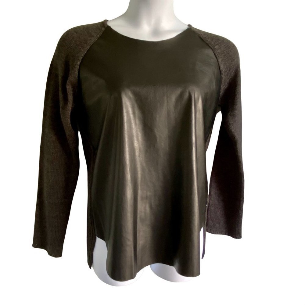 Hannah Long Sleeve Sweater Frontal Faux Leather Womens Large